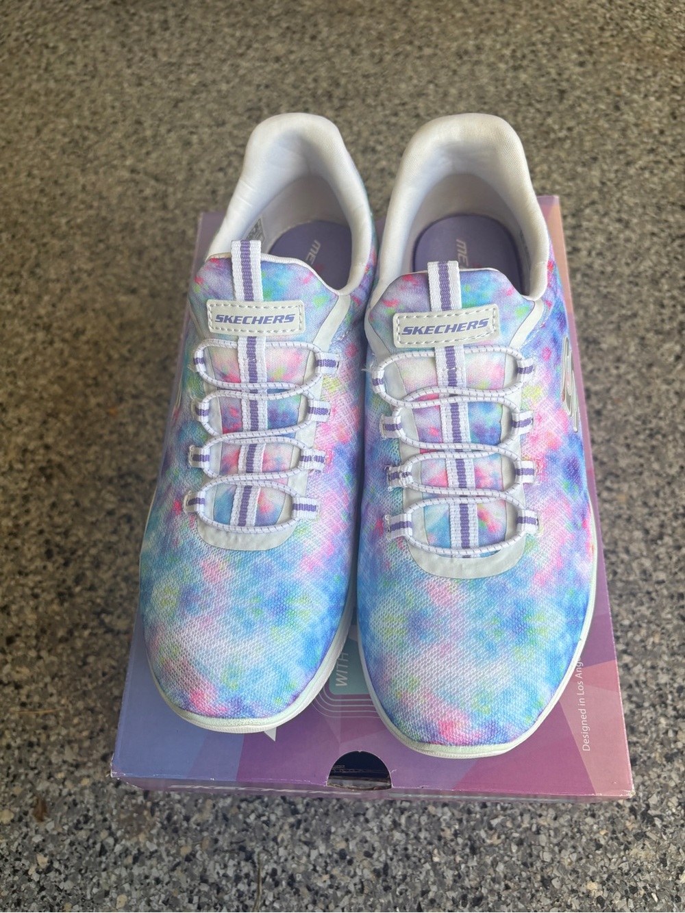 Skechers Ladies Tie-Dye Slip-On Sneakers - Pastel Multicolor